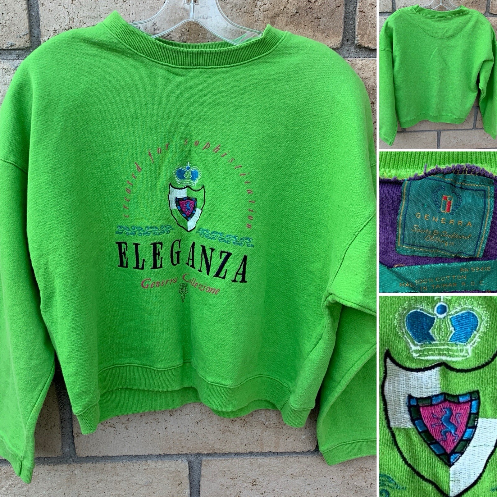 Vintage 80s 1980s Generra Graphic Top Boxy Embroidered Cropped Shoulder Pads