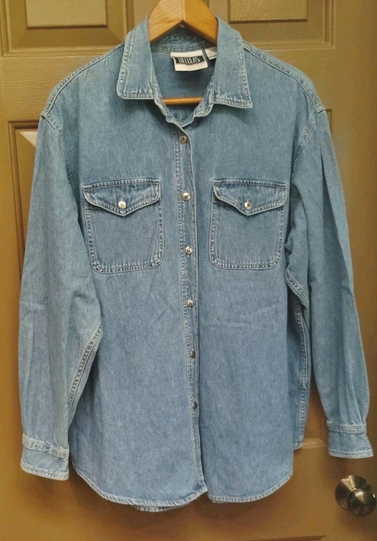 Vintage Y2k Bill Blass Denim Long Sleeved Shirt Pocket Sz L Cotton