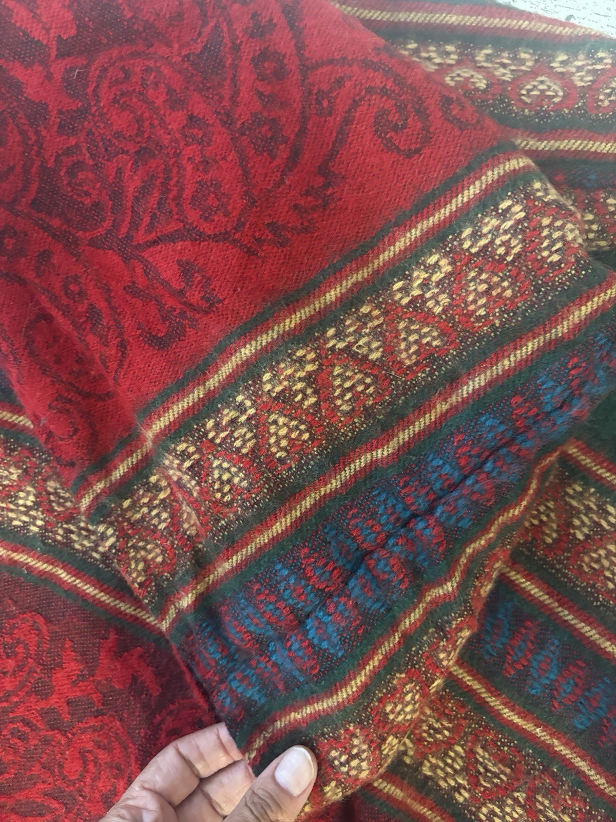 Vtg 70’s Aztec Boho Hooded Fringed Poncho One Size Indian Red Side Tie