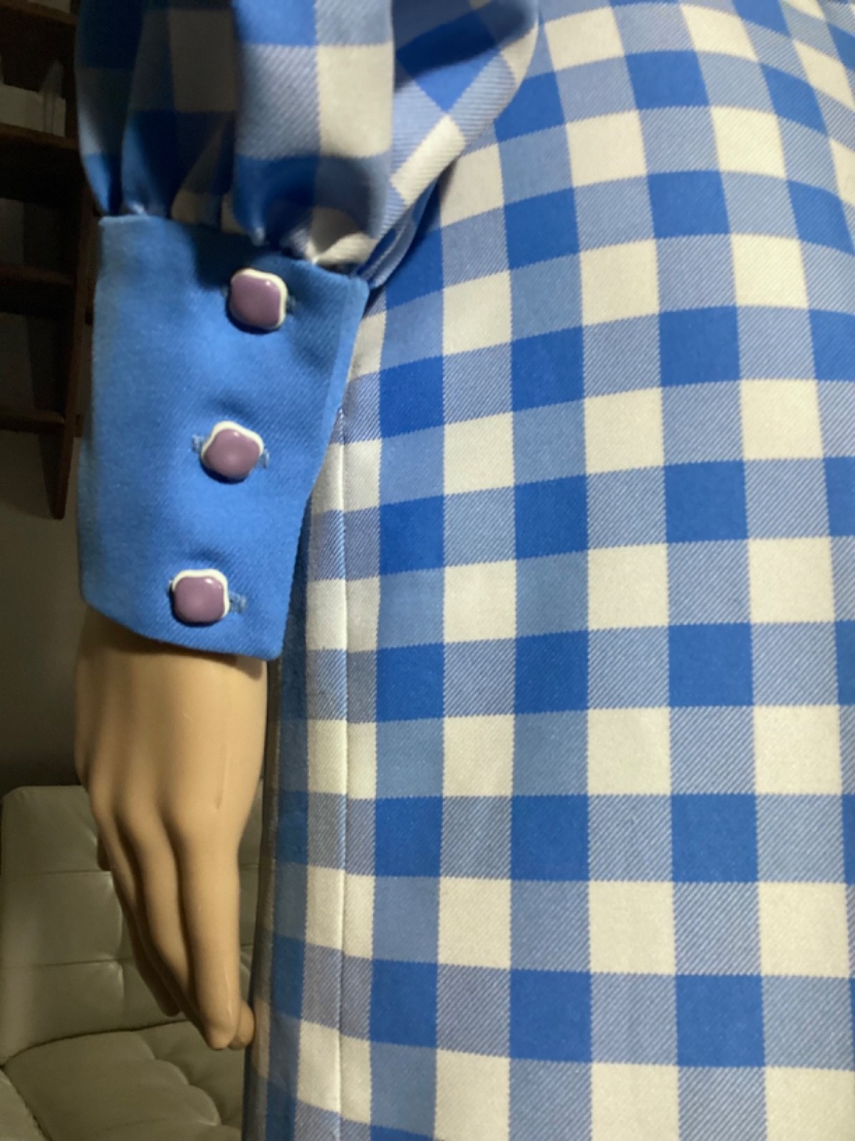 Vintage 1970’s Blue & White Check Cropped Button Up Top & Wide Leg Pants Set