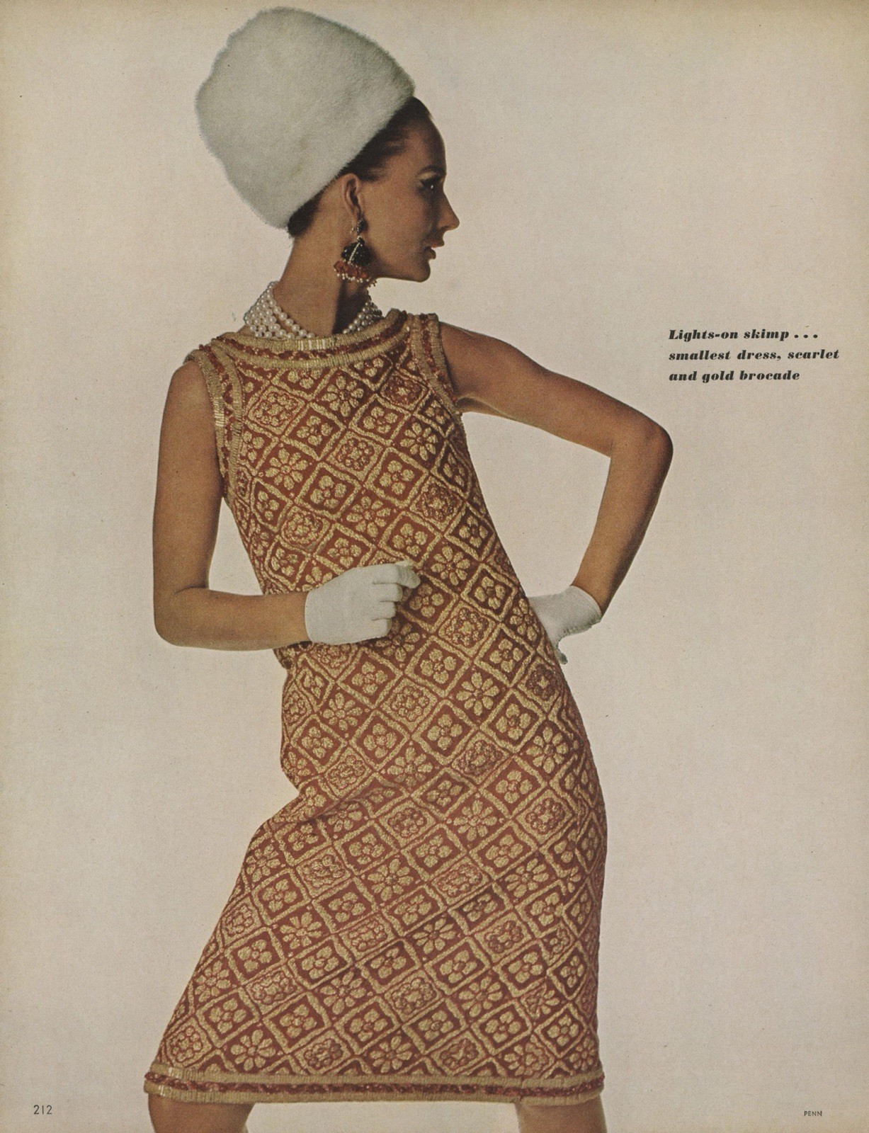 Larry Aldrich 1965 Scarlet Gold Beaded Tapestry Column Dress Vintage 1960’s