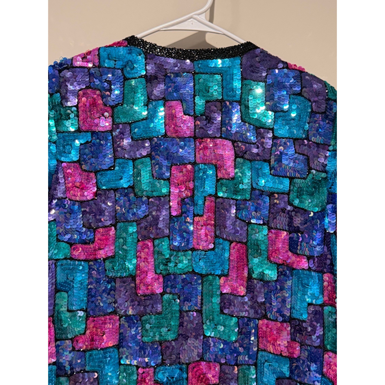 SWEELO Vintage 100% Silk Sequin Jacket Beaded Evening Party Cocktail Holiday