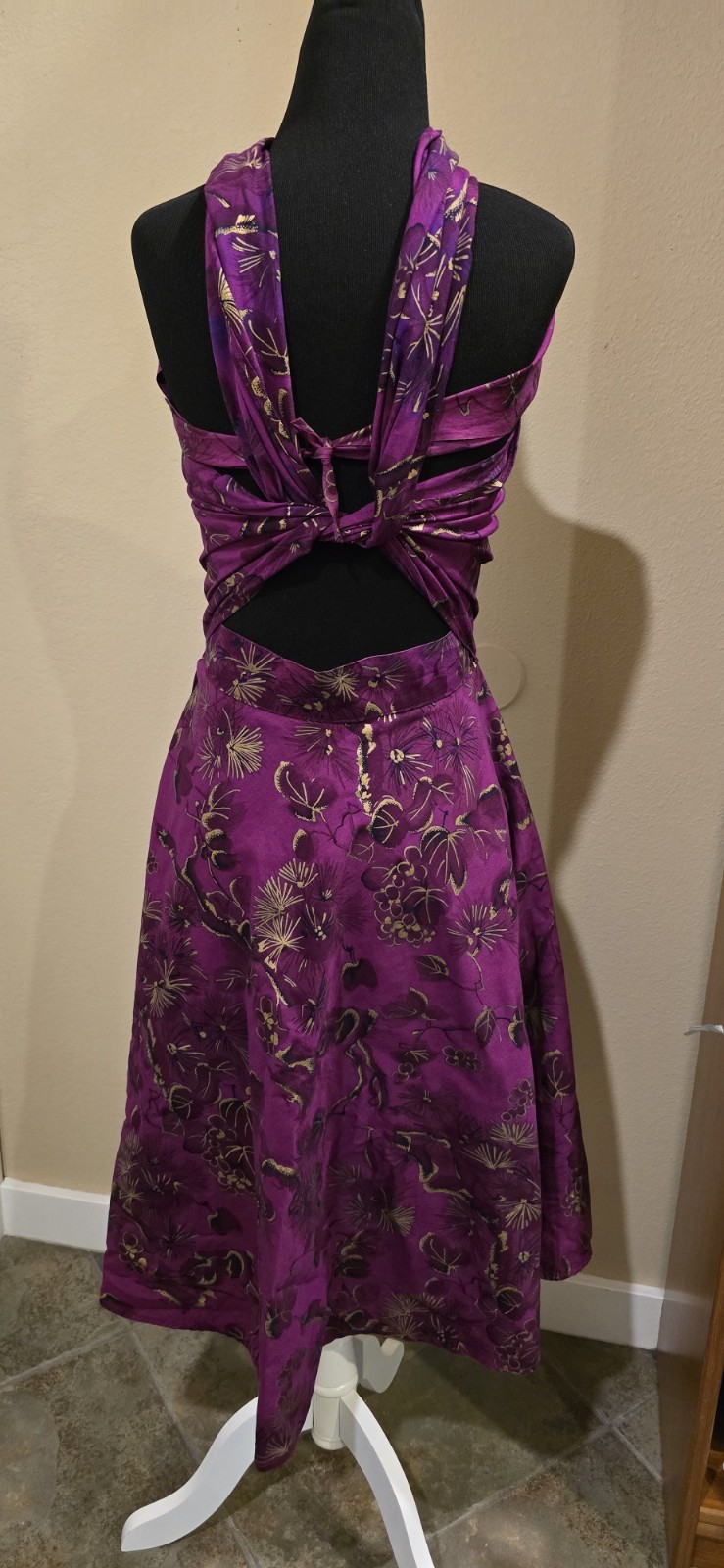 1950s Vintage Wrap Halter Top Hawaiian Purple Pinup Dress – Size Small
