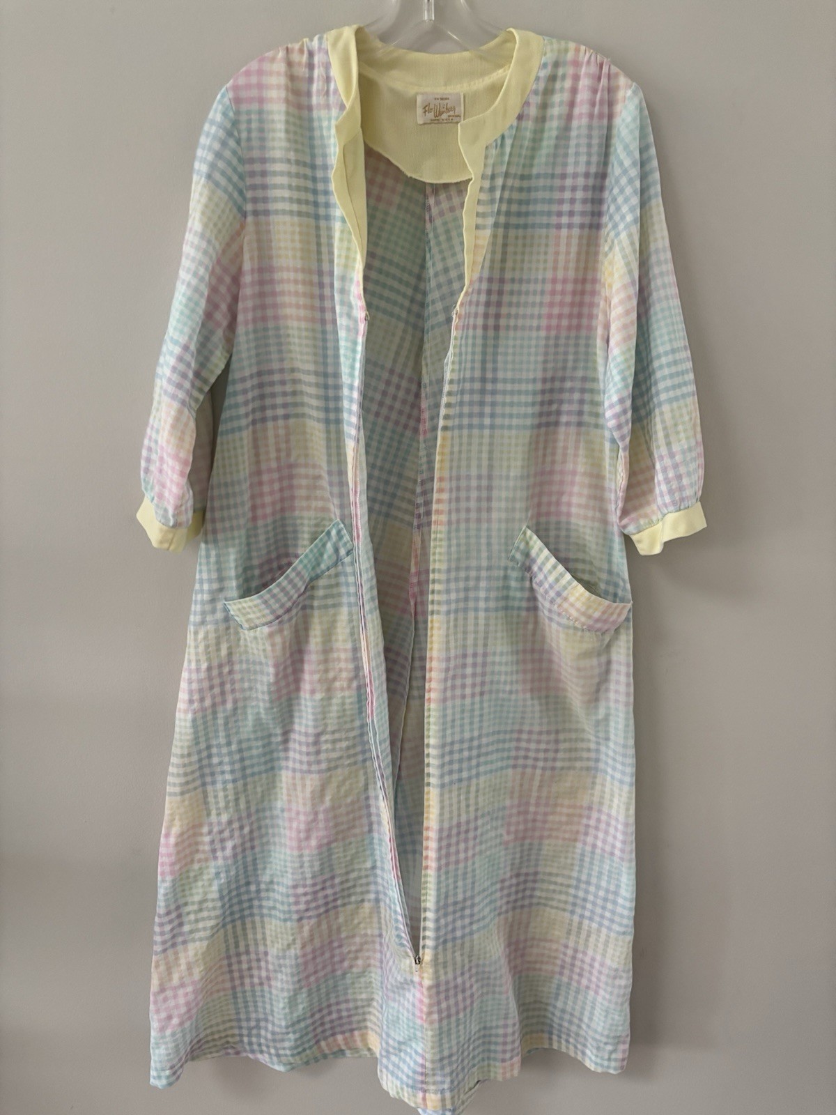 Vtg Flo Weinberg Original USA Pastel Check Plaid Maxi Robe House Coat M/L Zip