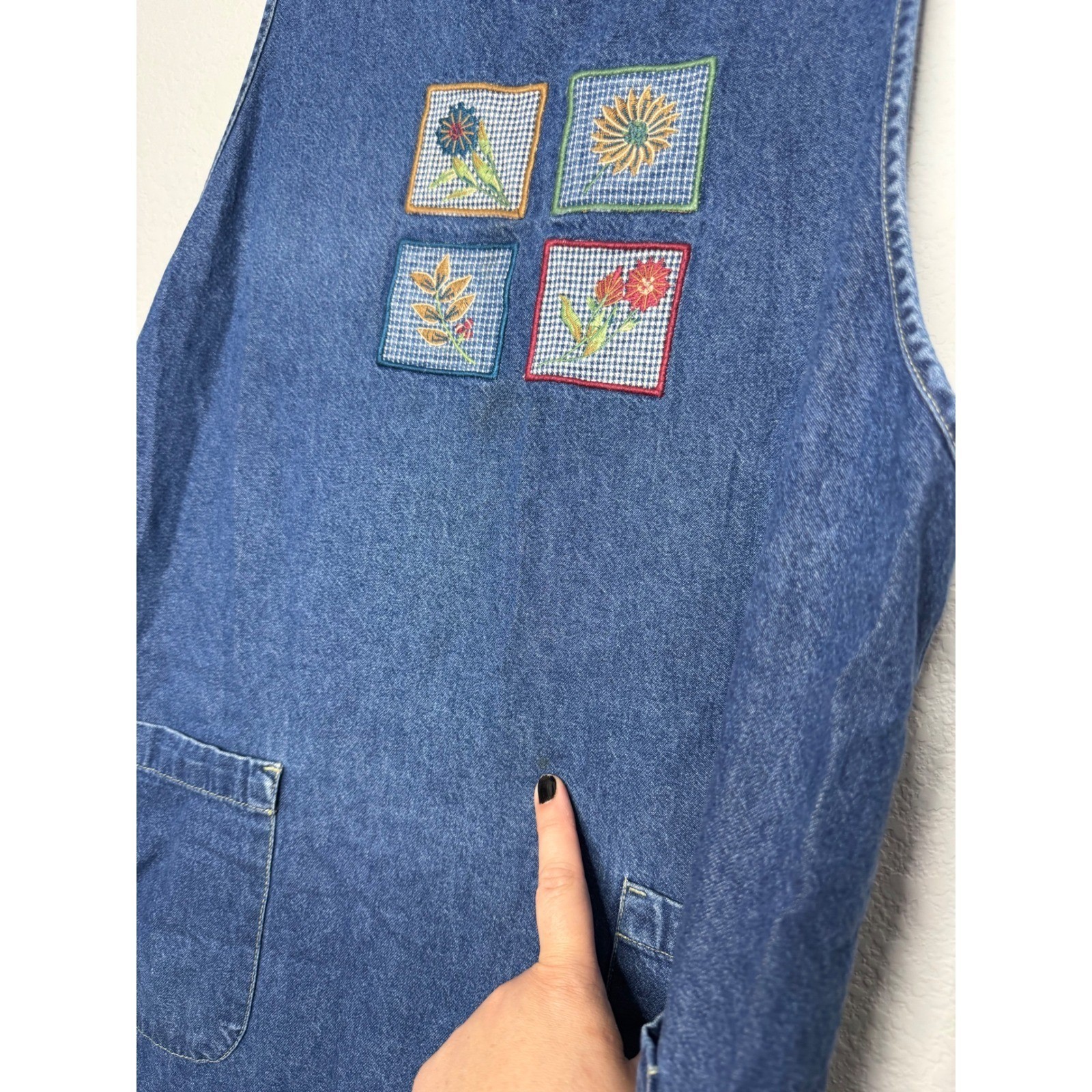 Dress Barn Denim Midi Dress Size 1X Blue Floral Embroidered Vintage Cottagecore