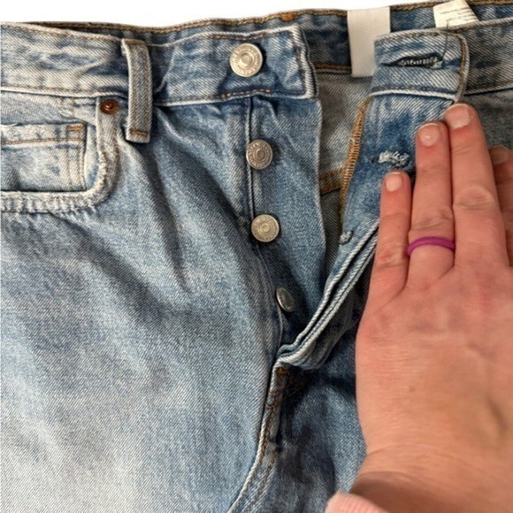 &Denim Raw Hem Distressed Mini Skirt Contrast Pockets 8 Y2K 90s