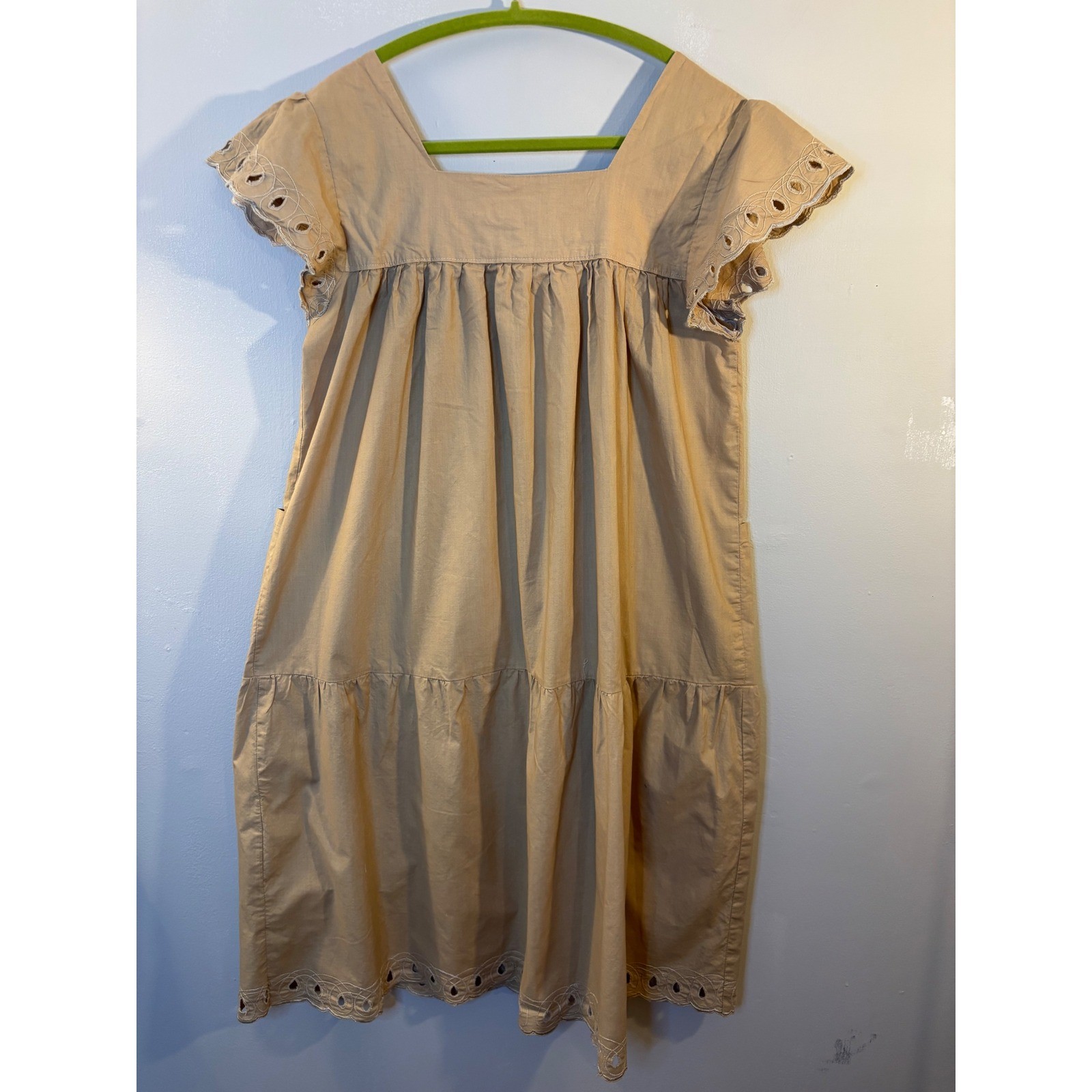 VTG Sweet Lady Garments Beige Cotton House Dress XL Muumuu Mumu Pockets