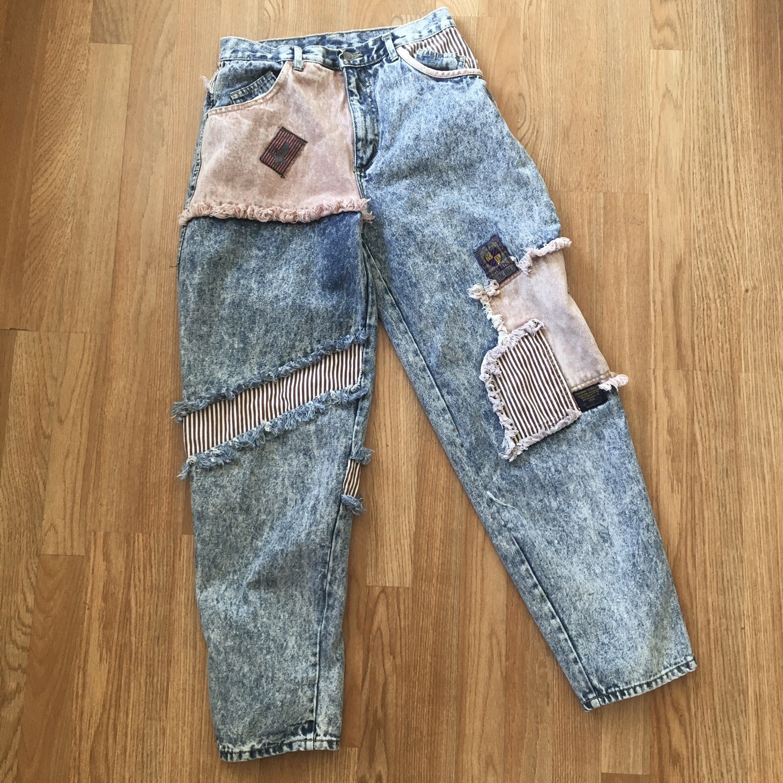 80s Vintage Kozmic Blues Acid Wash Patchwork Jeans 28”