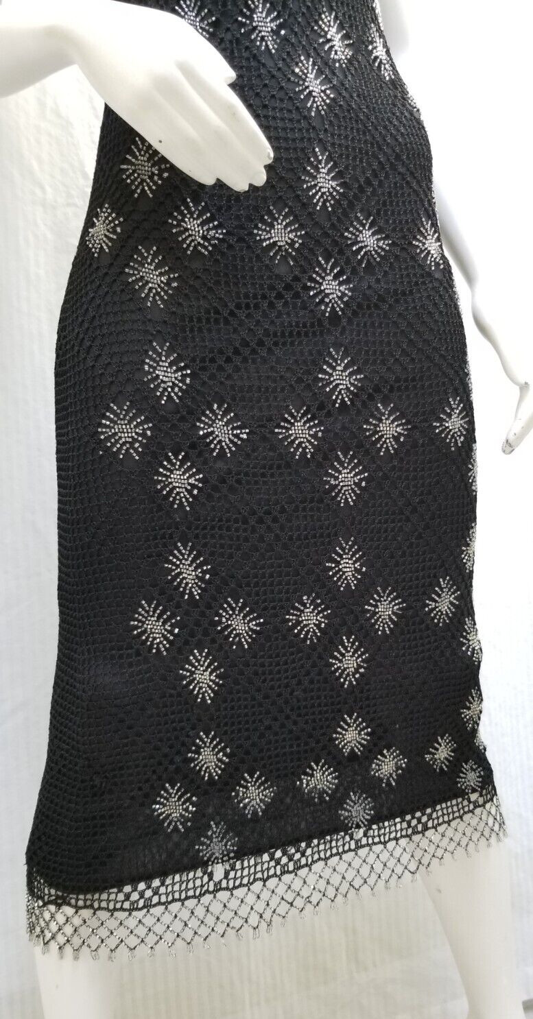 New with Tags KROSHETTA BY PAPILLON Black Crochet Beaded Maxi Dress – Size S/M