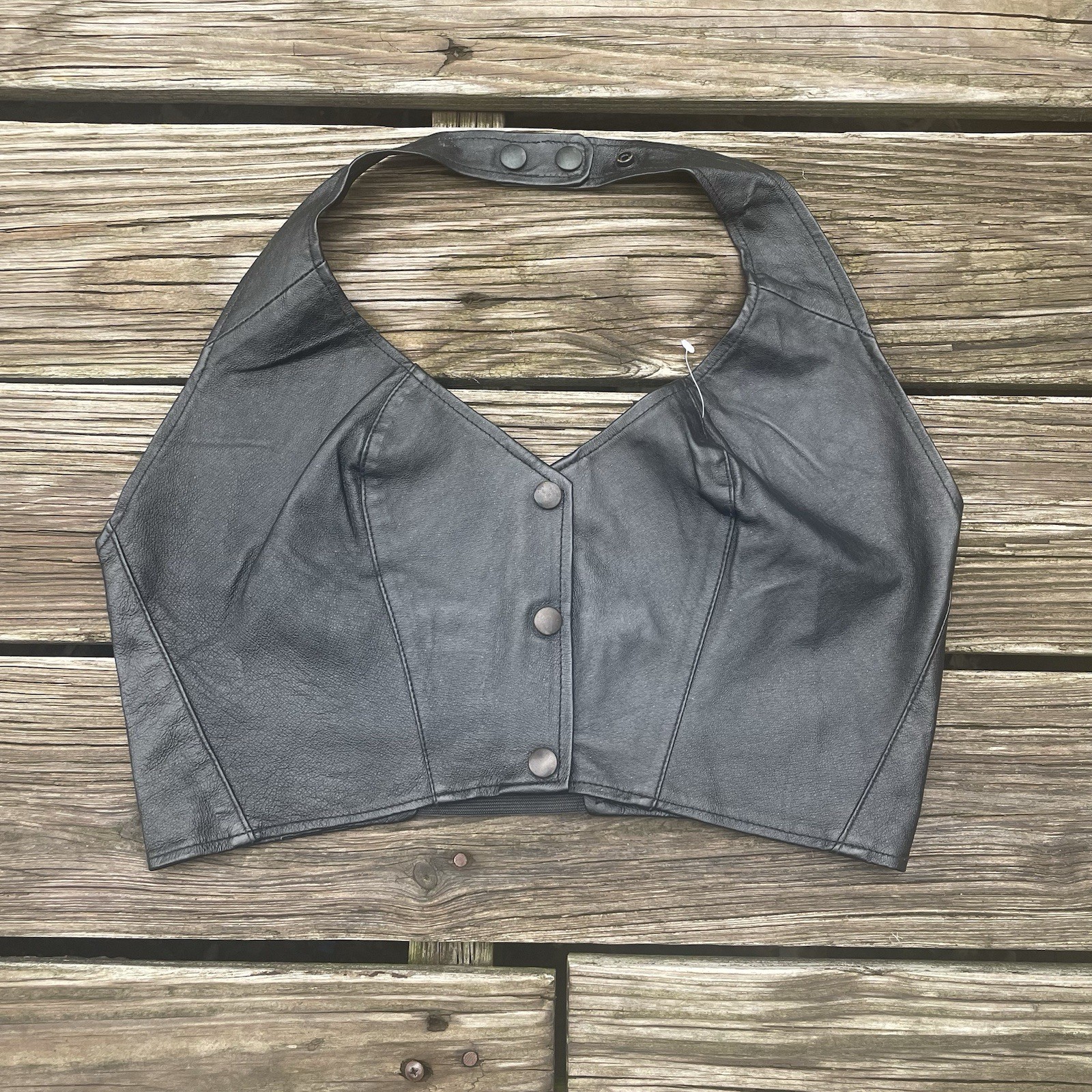 Vtg Leather Biker’s Dream Apparel Crop Vest Tank Top Bra Glam Rock Shirt XL