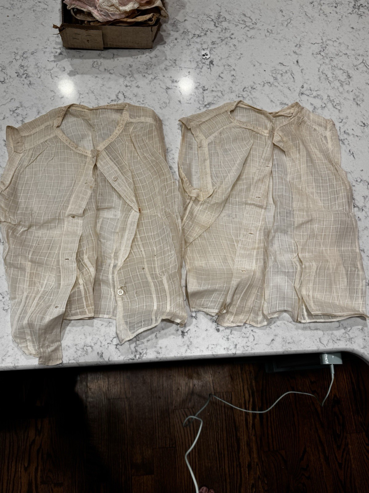 Pair Of ANTIQUE VICTORIAN CAMISOLE CORSET COVER LACE COTTON buttons Down Sz 30”