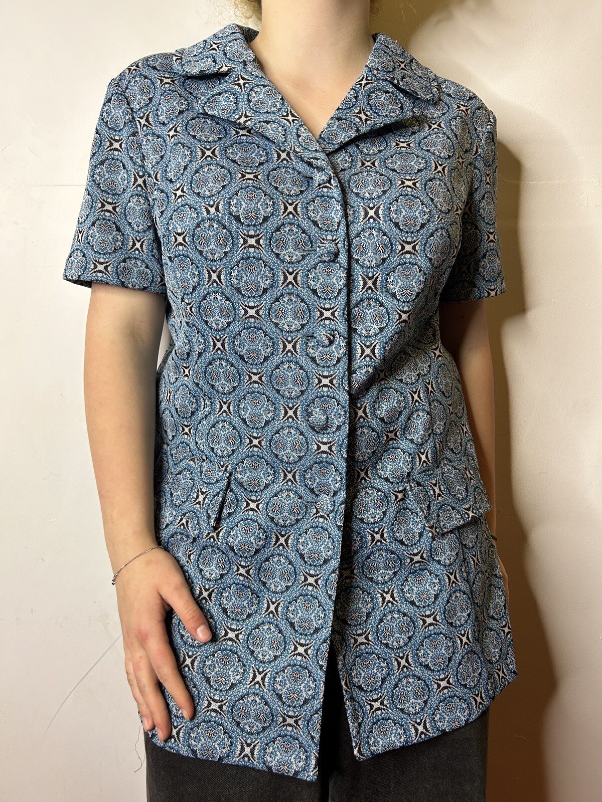 Vintage Australian 1960s Louise of France Crimplene Blouse Mod Psychedelic AU 14