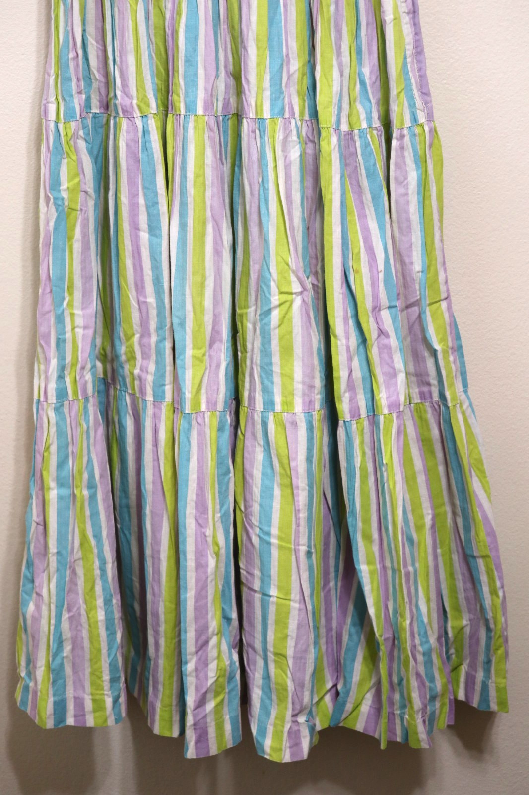 50s Abby Kent Chartreuse Stripe Sleeveless Tiers Full Skirt Day Dress Women XS 0