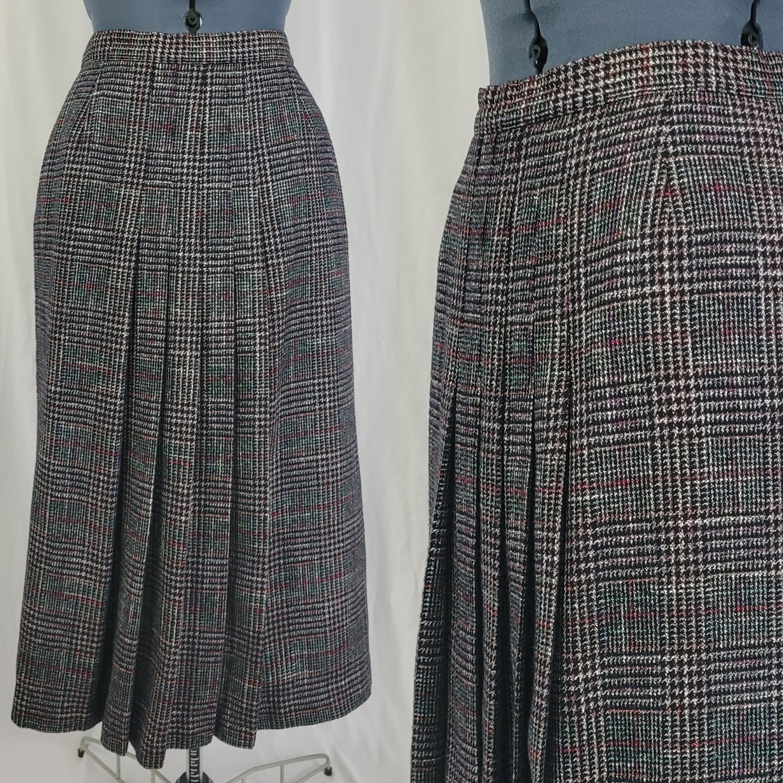 Vintage Karen Scott Wool Blend Plaid Skirt w Pleated Front Size 10
