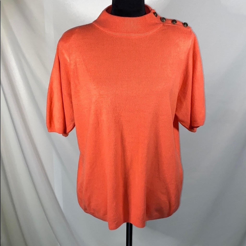 Vintage JP Collections Mock Turtleneck Orange Short Sleeve Sweater Top 18/20