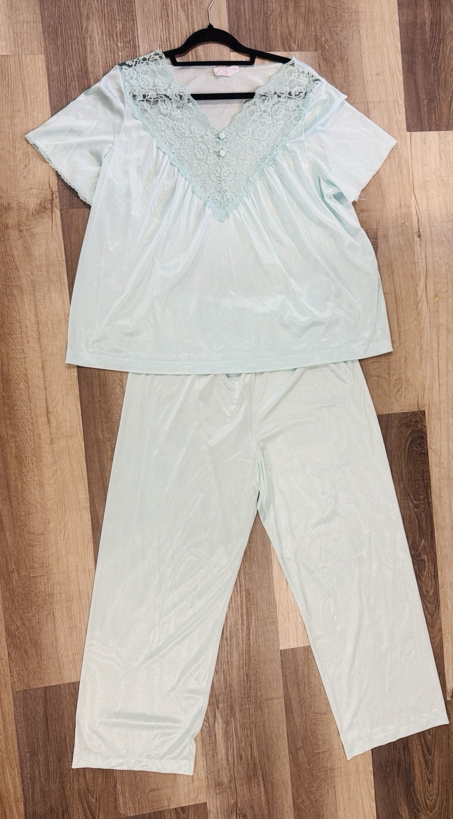 Vintage Vasarette Baby Blue Pajama Set Short Sleeve Pants Sz L