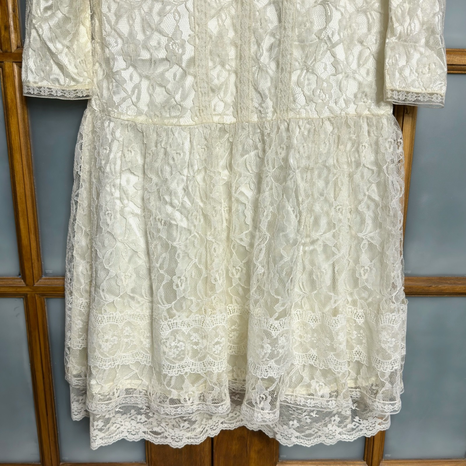 GUNNE SAX Jessica McClintock Vintage Lace Long Sleeve Dress size 14 fits 6-8