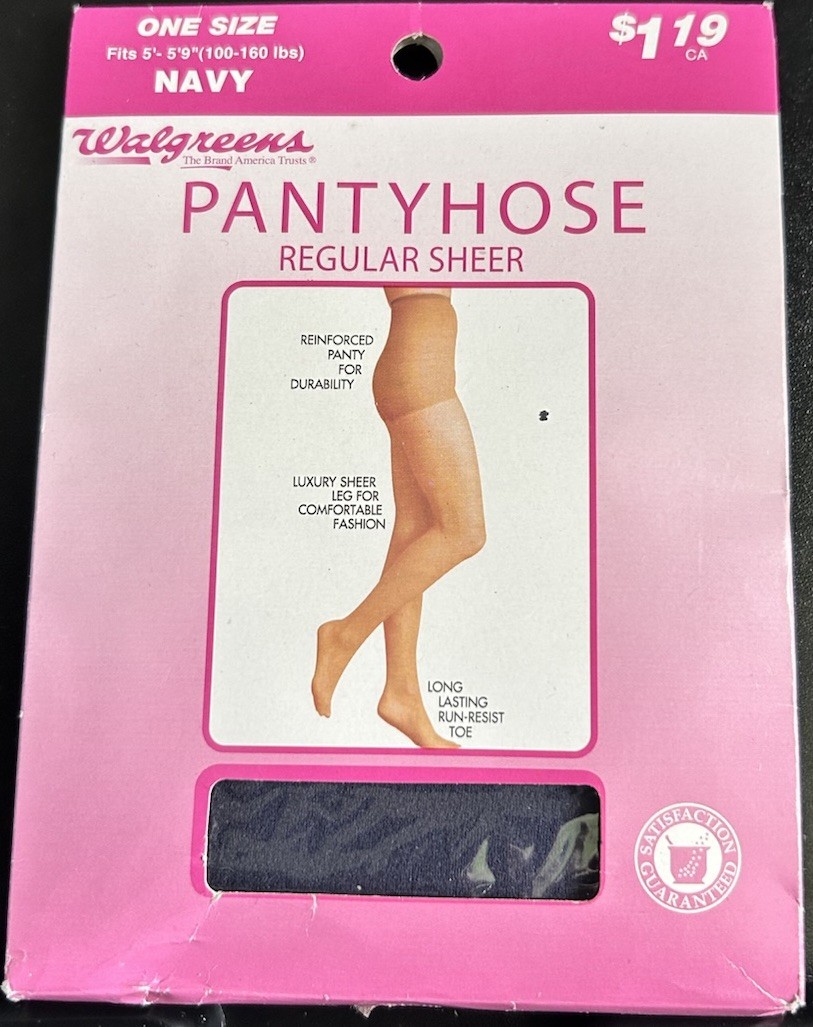 Vintage Walgreens Regular Sheer Pantyhose One Size Navy Blue Deadstock NIP
