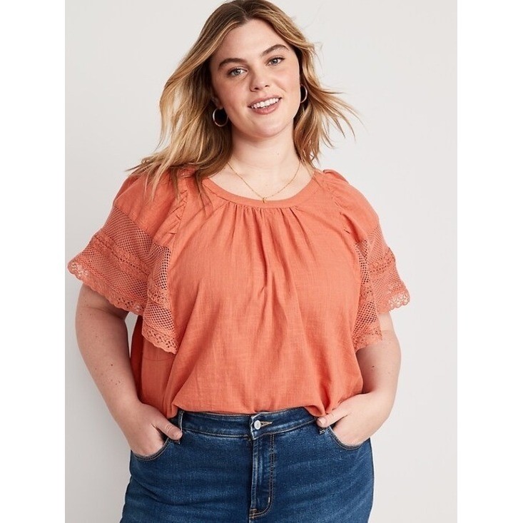 Old Navy Terracotta Cotton Crochet Lace Flutter Sleeve Boho Blouse Large