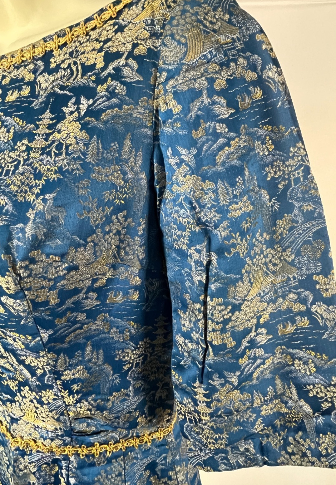 Vintage 50s Gold Jacquard Brocade Dress Womens S Blue Cocktail Talon Zip