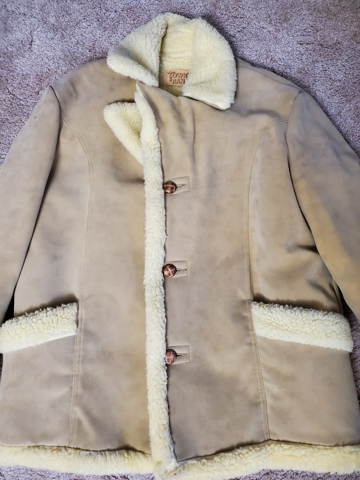 VTG Town N Ranch Tan Sherpa Lined Faux Suede Western Jacket Winter Coat Women XL
