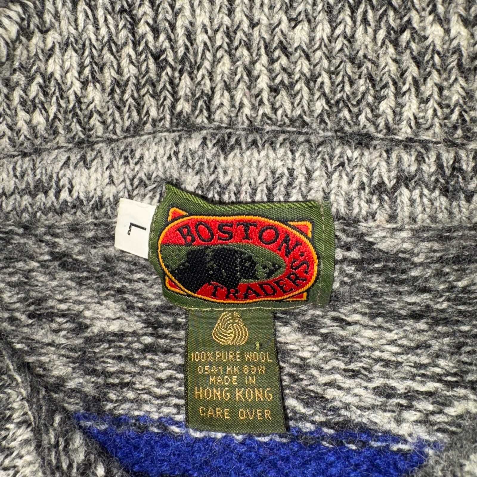 Boston Traders Vintage 100% Wool Striped Henley Sweater Womens Large Gray Multi