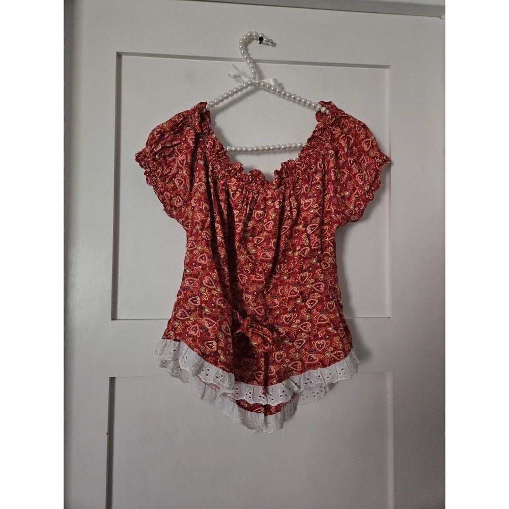 Vtg 90s Desert Diva by Sherry Holt Red Paisley Peasant Top L Western Cottagecore