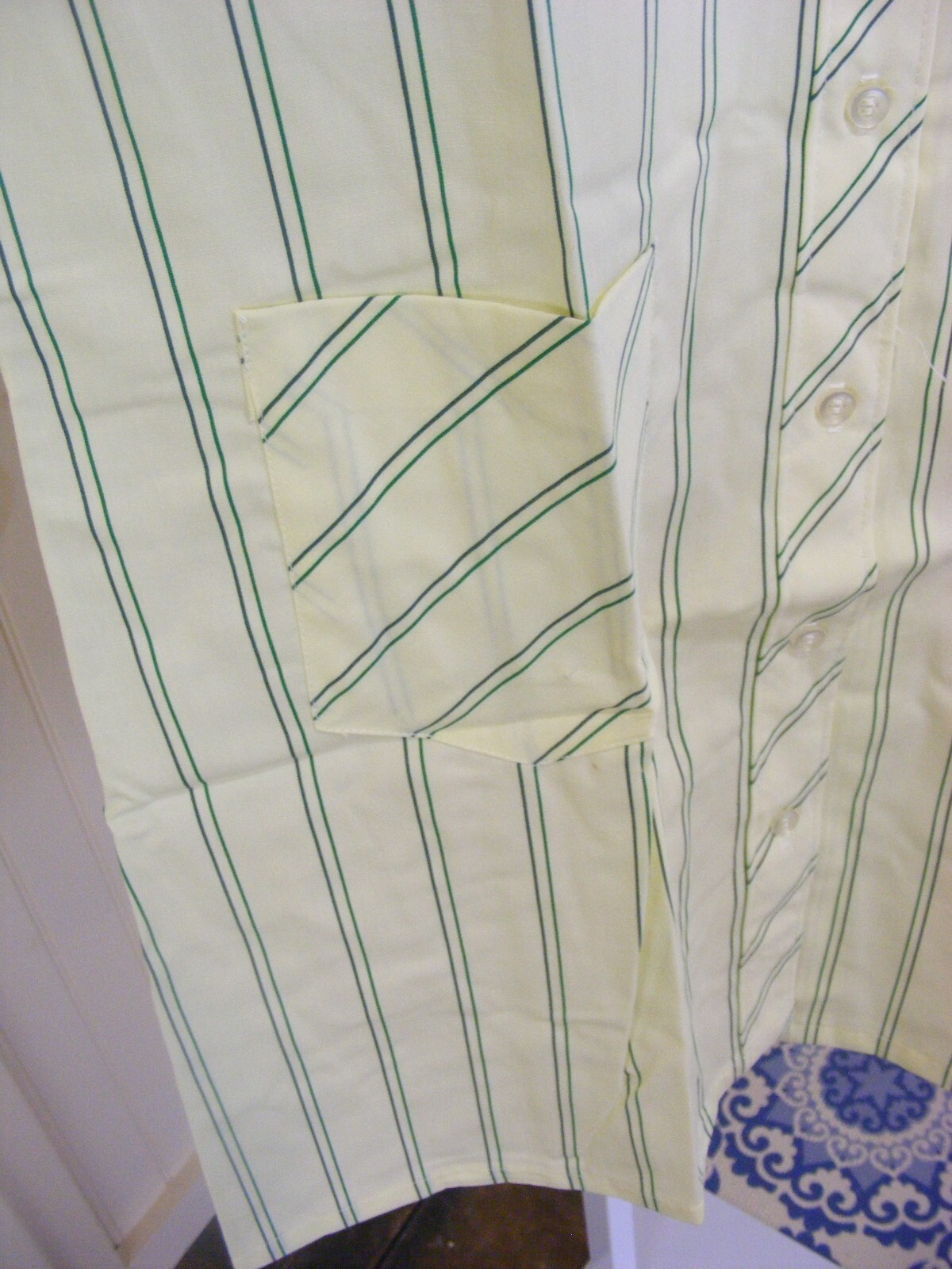 60s SHIRT DRESS BUTTON UP RAYON COTTON DEADSTOCK LEMON YELLOW GREEN STRIPE M