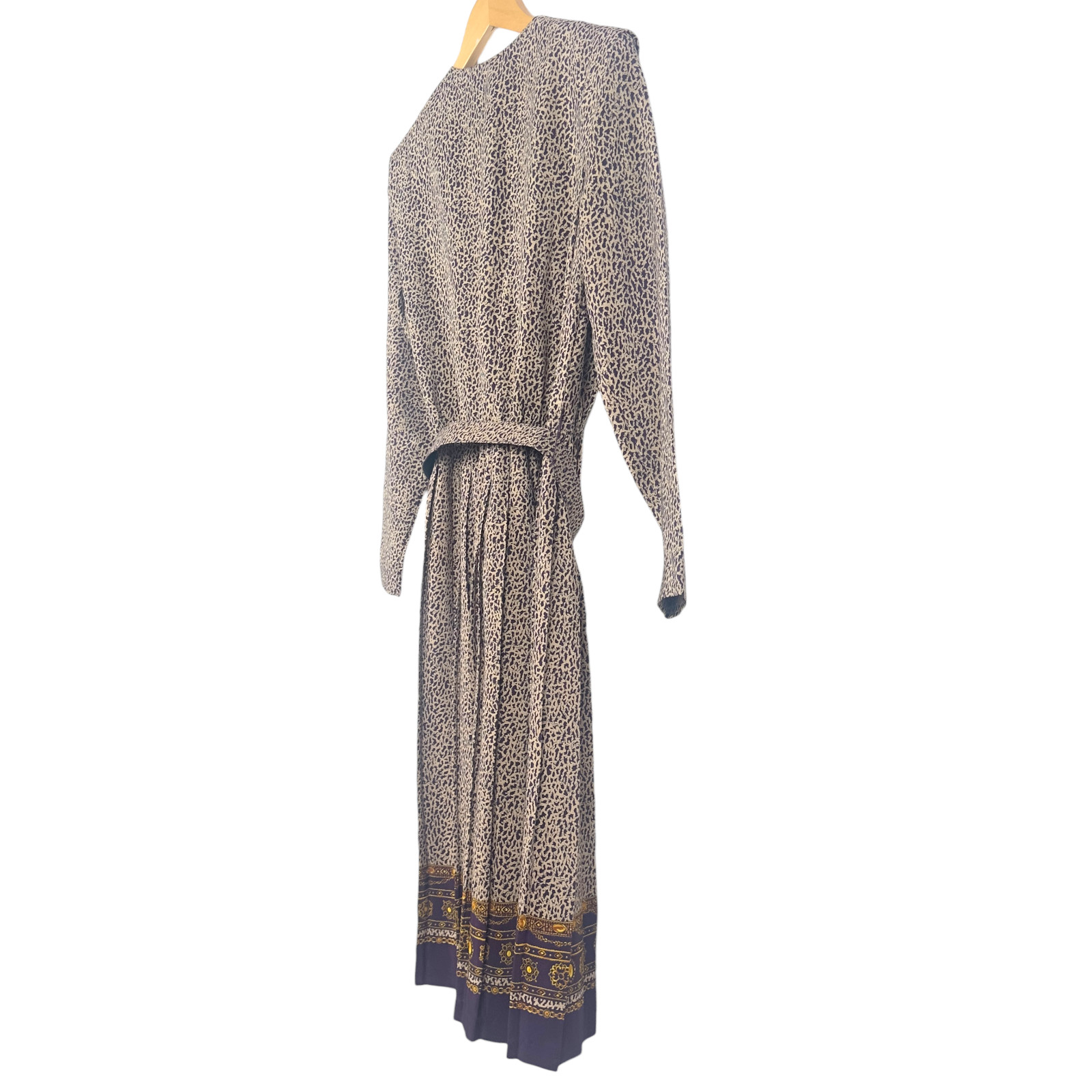 Vintage Leslie Fay Petite Belted Maxi Dress Boho Prairie Folk Border Print Sz 2P