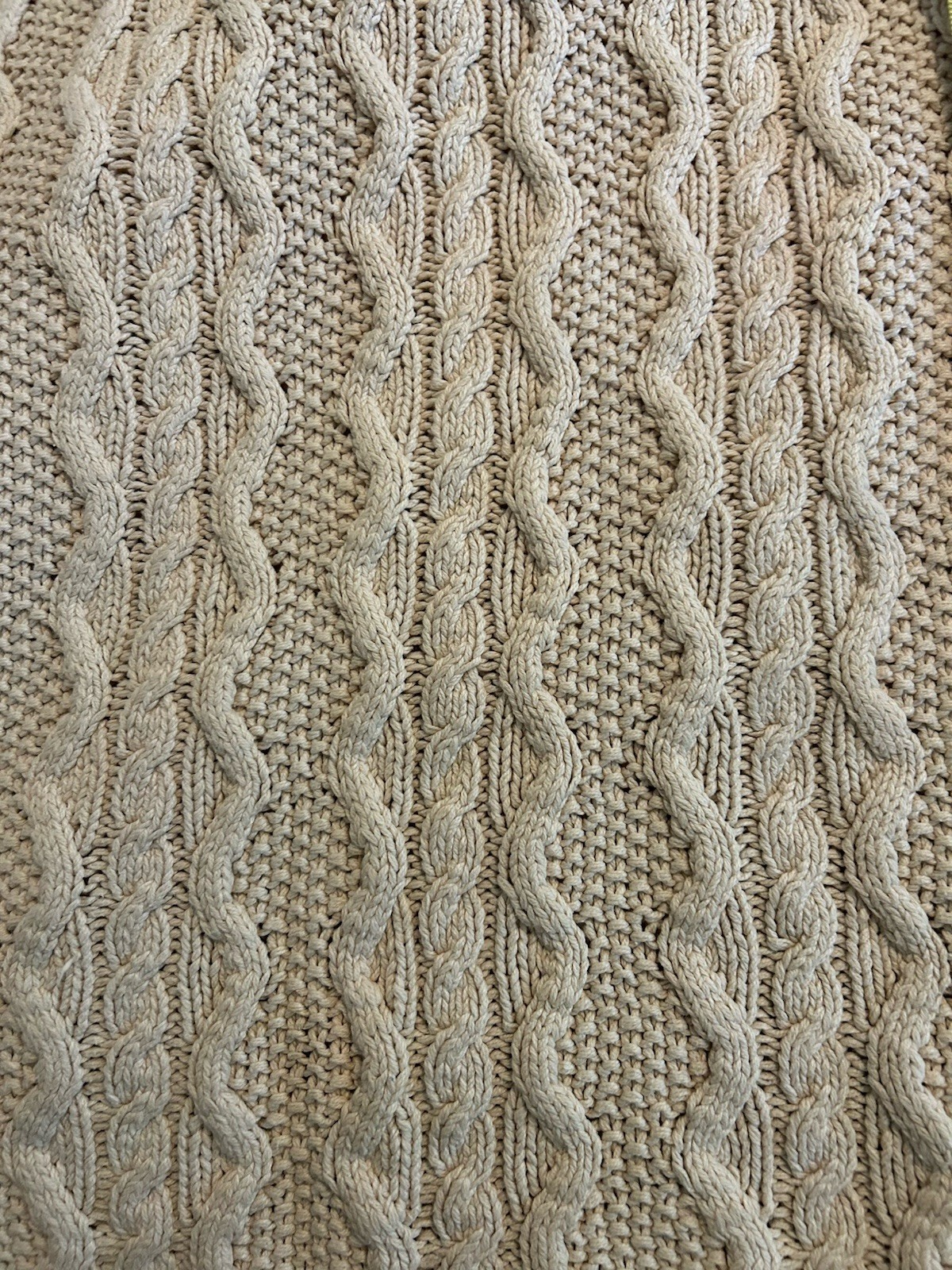 90’s Eddie Bauer Cream Cotton Cable Knit Fisherman Sweater Small