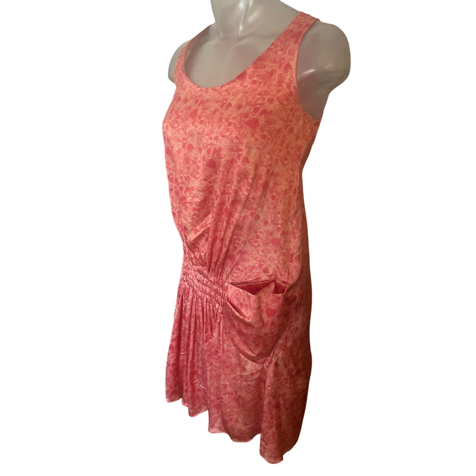 Vintage RUE Du MAIL Pink Satin Printed Drop Waist Dress FEMININE Silk Size 38 S