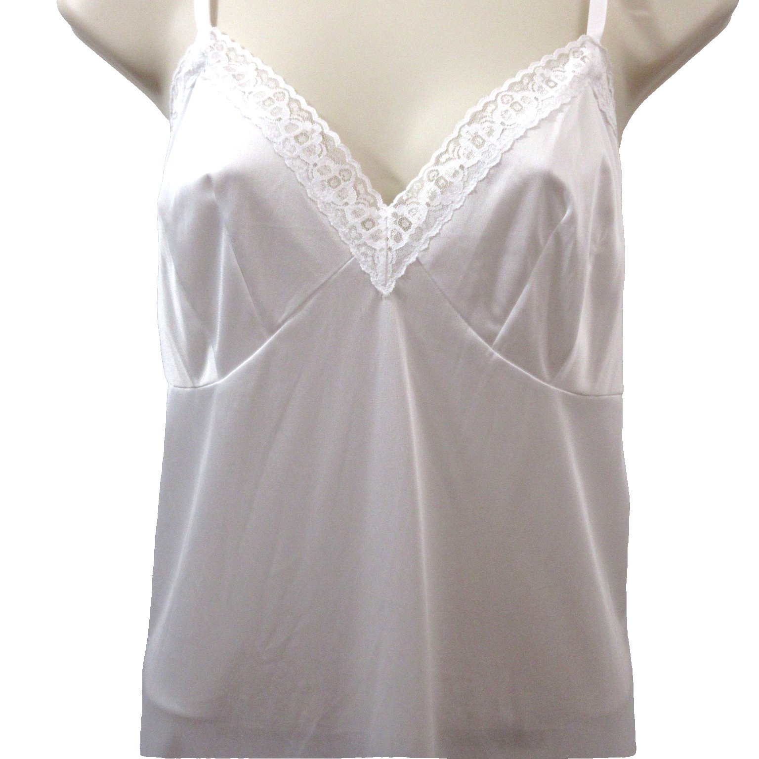 Vanity Fair Full Slip Sz 40 White 100% Nylon Lace Trim Adjustable Straps NOS VTG