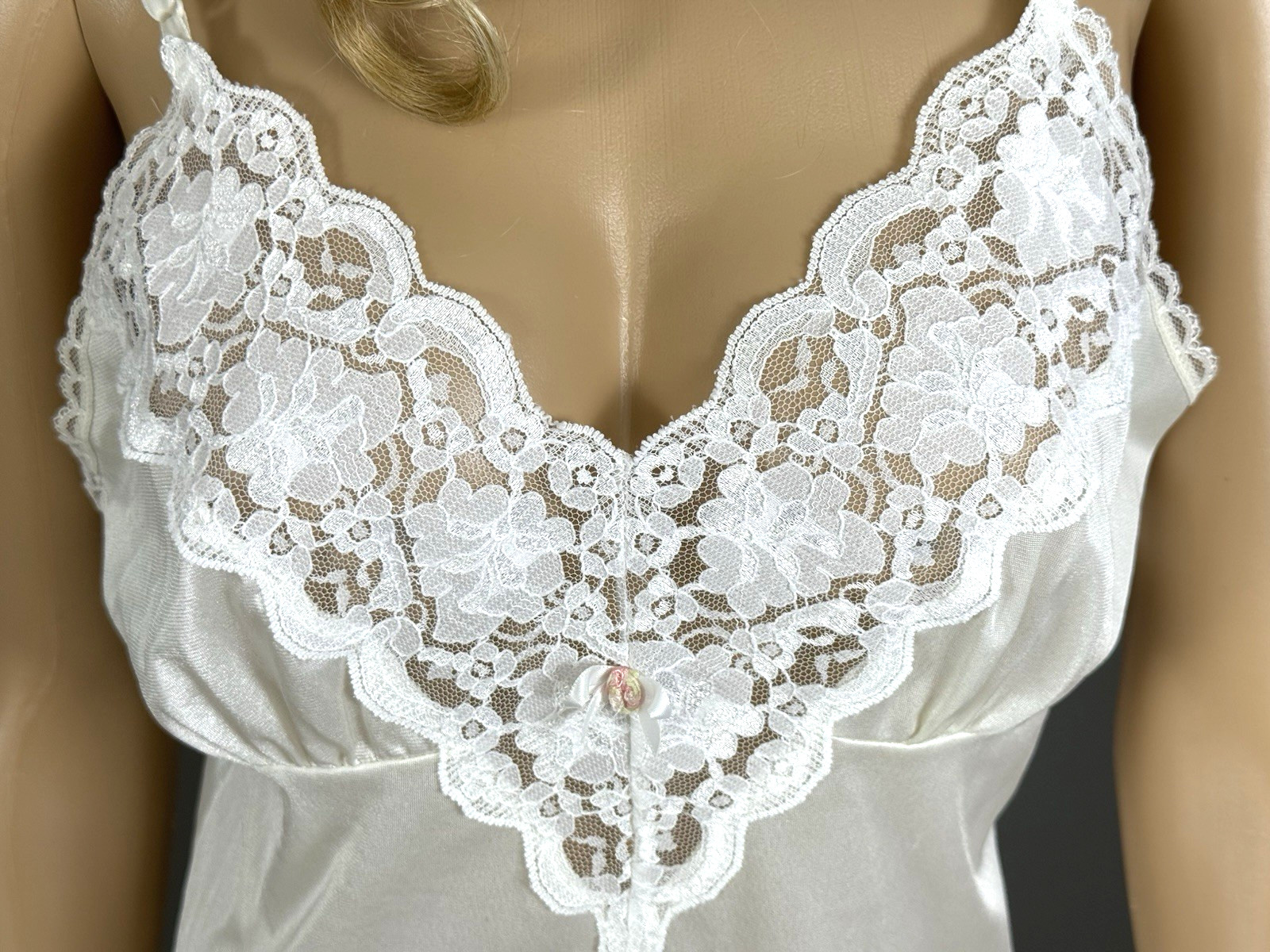 Vintage Briar Creek Camisole USA Nylon Wide Lace Trim Off White Cream Large Cami
