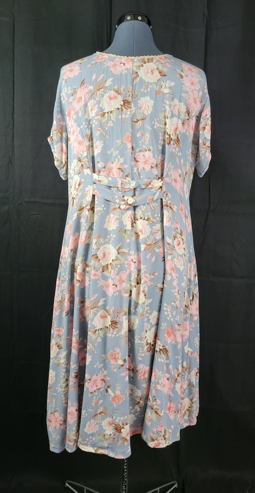 Vintage Ellen Ashley Blueish Grey Dress w Pink & Cream Florals Size 14P