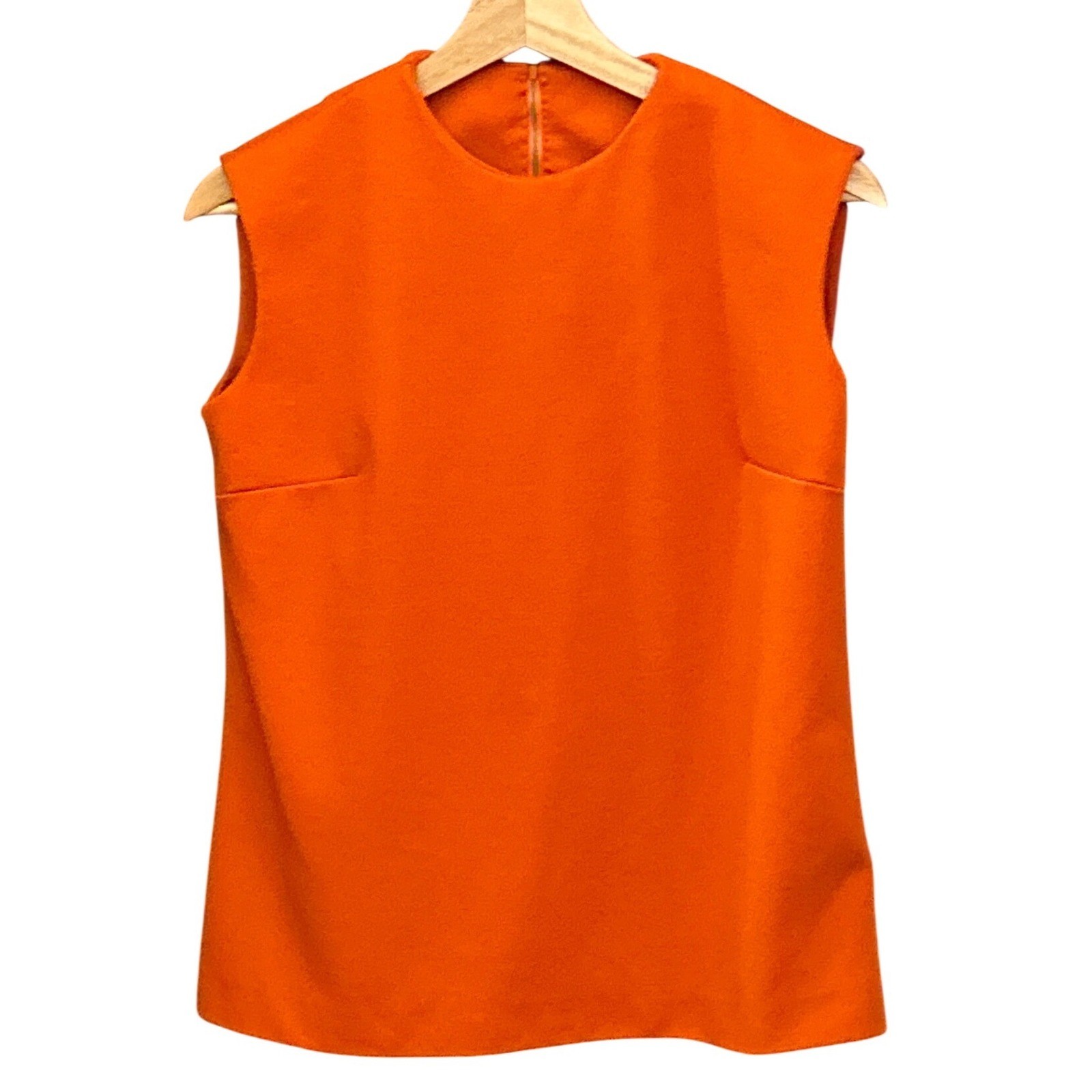 Vintage Unbranded Sleeveless Shell Top Mod Retro Orange Knit Zipper Back Blouse