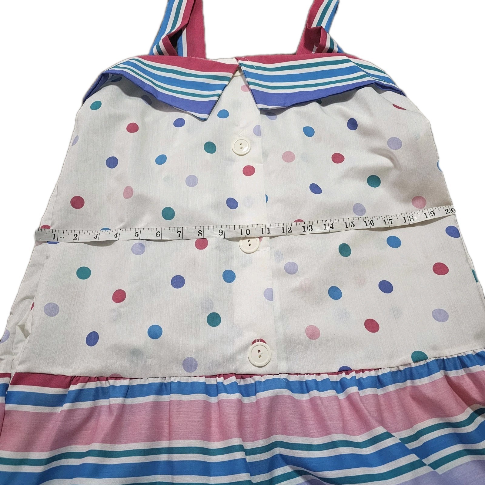 VTG 1980’s Its A Charm Deadstock Multi Color Polka Dot/Stripe Dress Whimsy Sz L
