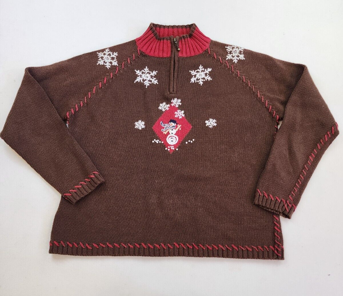 Vintage Mandal Bay M Ramie Blend Knit 1/4 Zip Sweater Xmas Beads Yarn Stitch