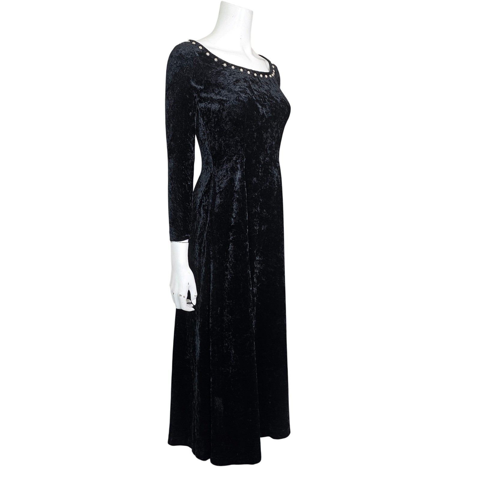 Vintage 90s Black Crushed Velvet Maxi Dress Goth Grunge Whimsygoth Size S