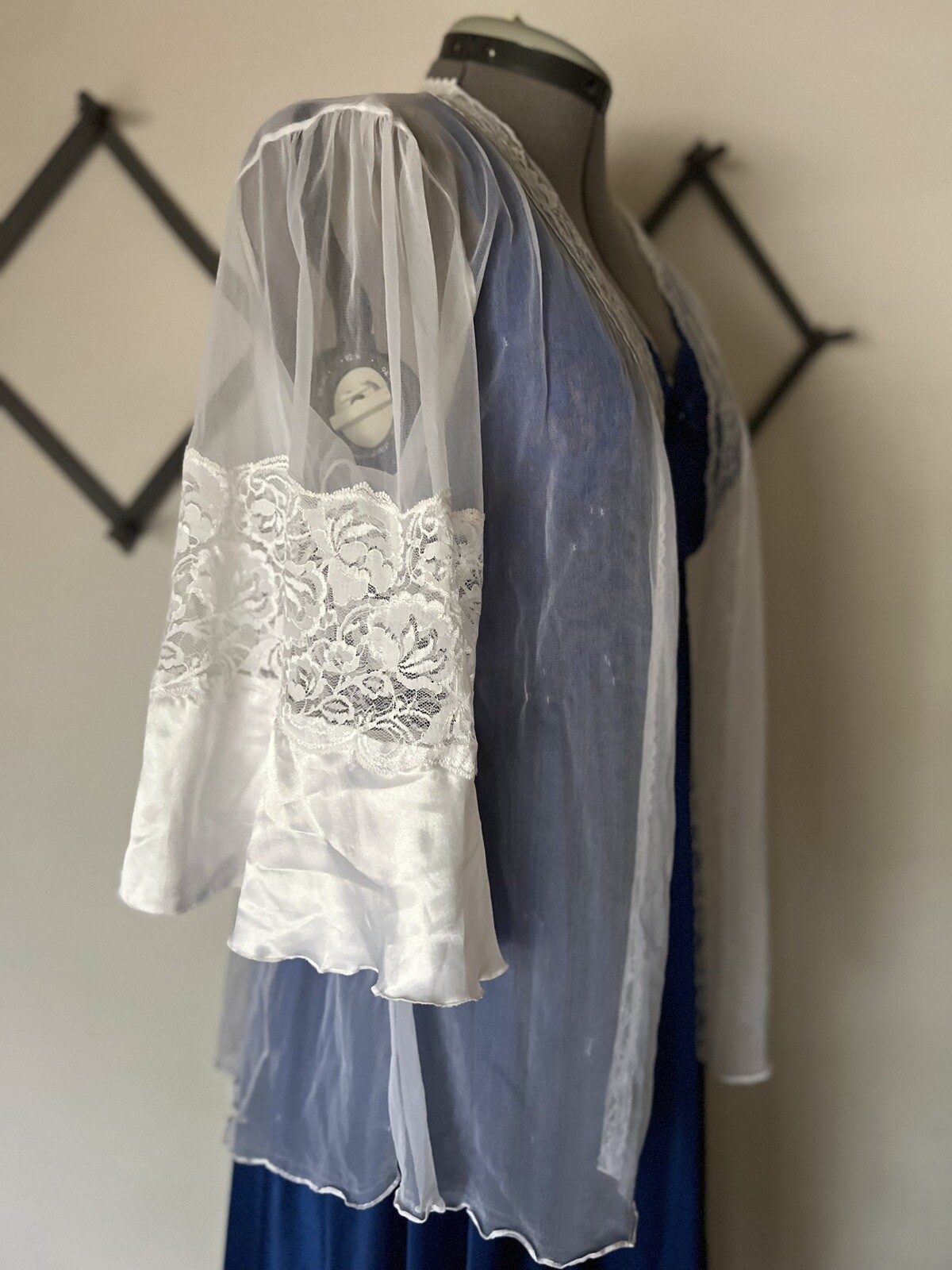 Vintage Nylon Baby Doll Lingerie Bed Jacket Peignoir Robe Negligee sz L