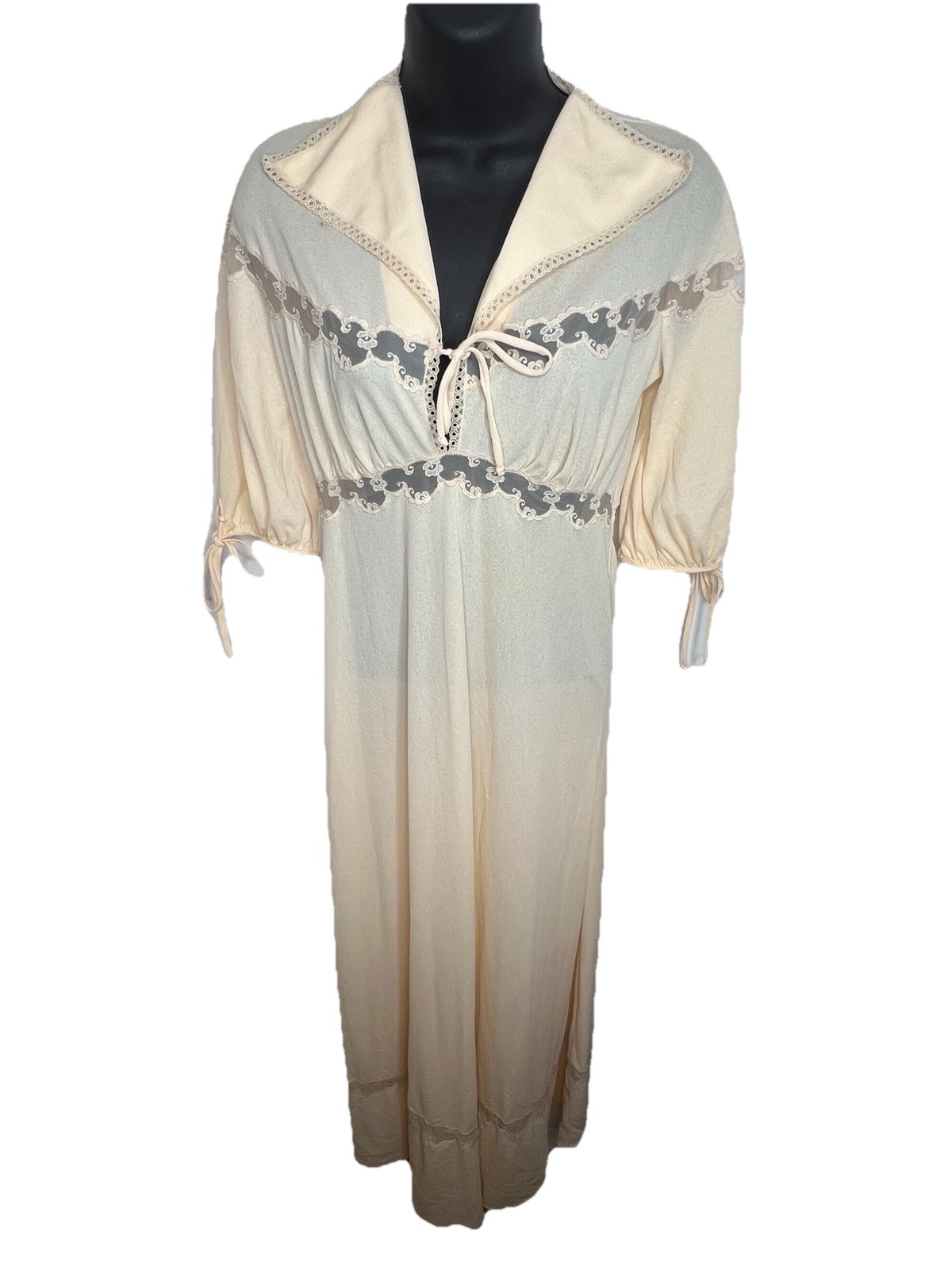 Jeanine Made In Italy Cream Sheer Long Sleep Nightgown Boho Hippie Size 42