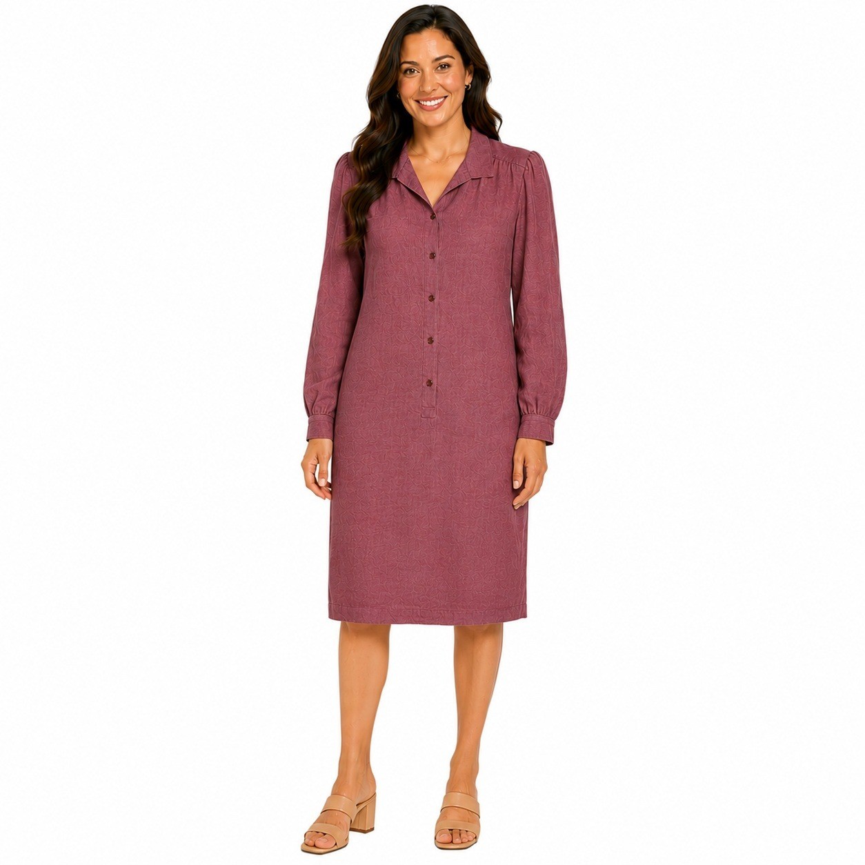 Vintage Route One Shirt Dress Petite Mauve Long Sleeve Button Front Pocket