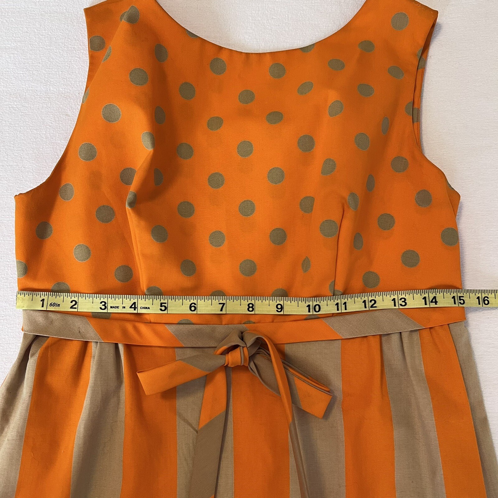 Vintage 60s 70s Jovi Fashion Dress Orange Gold Dots Stripes Twiggy Mad Men