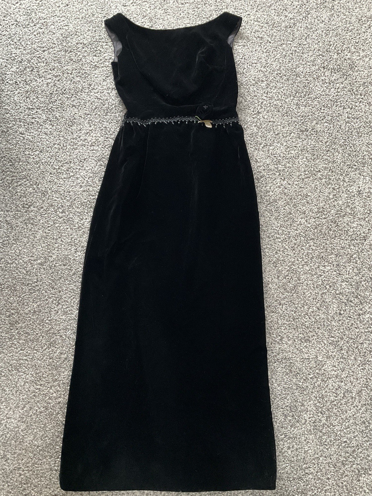 Vintage 40s Black Silk Velvet Evening Gown Dress Old Hollywood Bias Cut S