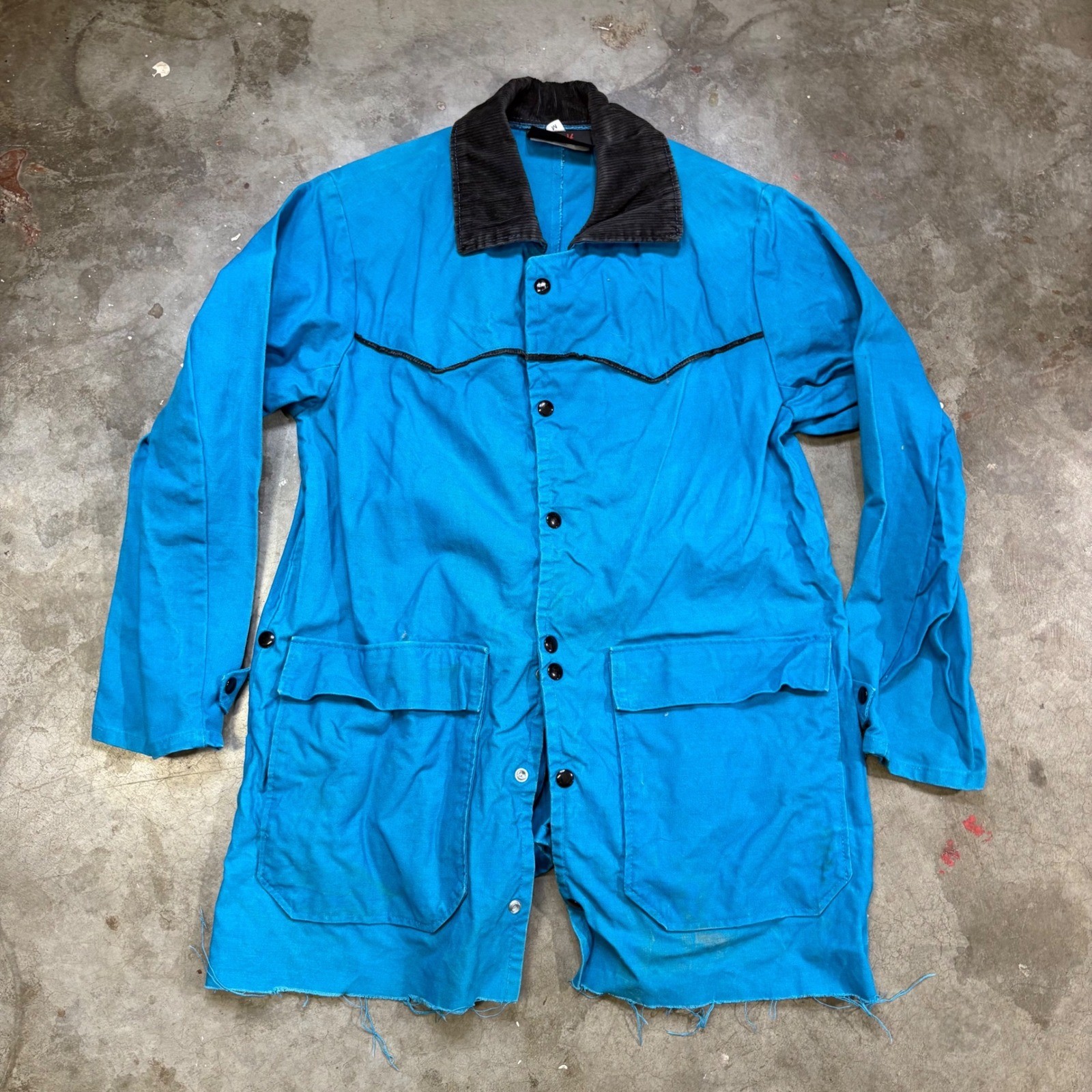 Vintage The Kyta Make Co Blue Duster Coat Western Corduroy Collar Medium NM USA