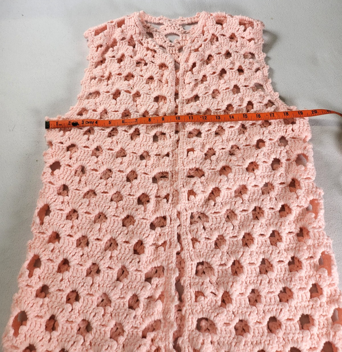 Vintage Pink Crochet Vest Handmade M/L Retro Granny Chic Boho