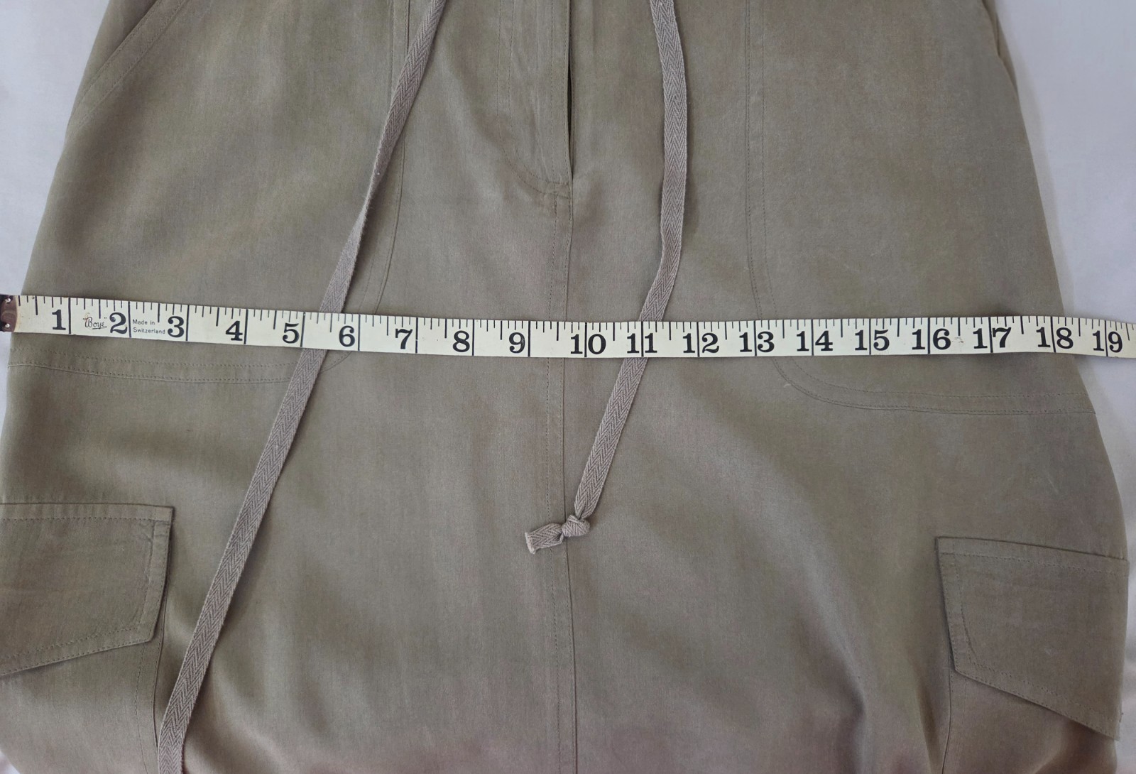 Vintage Carole Little Maxi Khaki Green Silk Cargo Skirt with adjustable waist