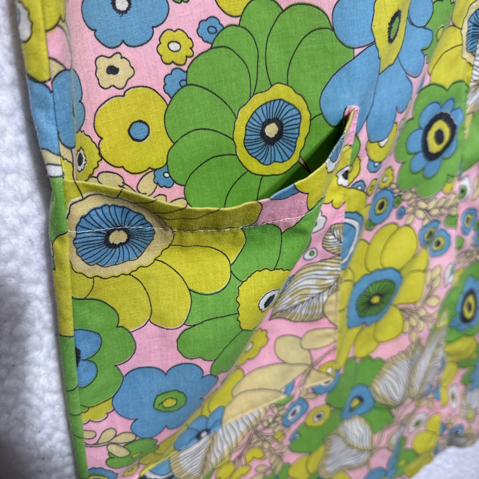Vintage 60’s 70’s Floral Half Zip Flower Power Shirt Dress W/Pockets Womens Sm.