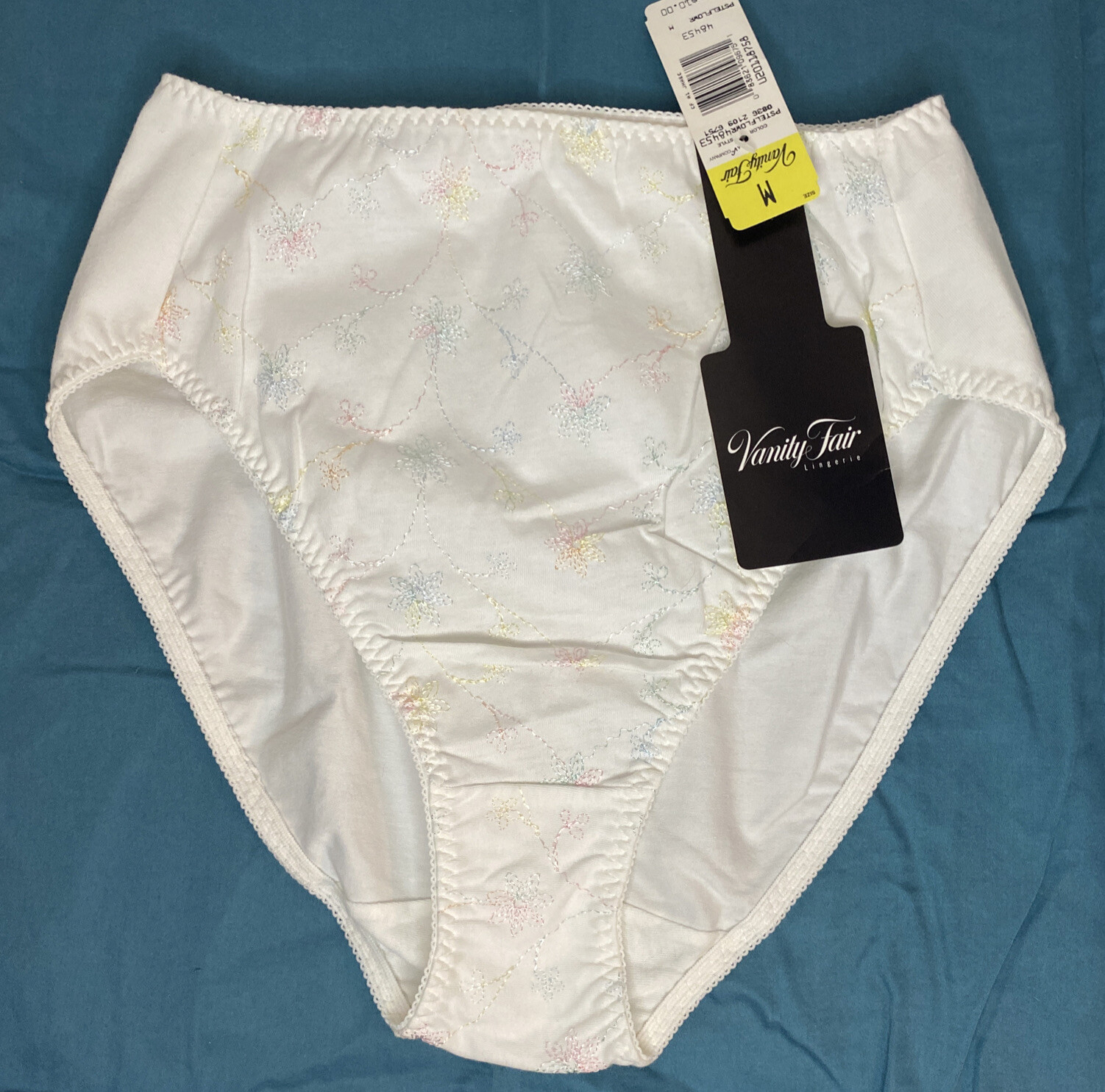 New w Tags Vtg Vanity Fair High Cut Cotton Panties Medium White Floral NOS 48453