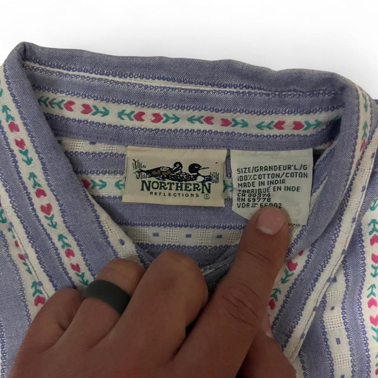 VTG 90s Northern Reflections Flower Stripe Purple Cotton Buttondown Shirt Large