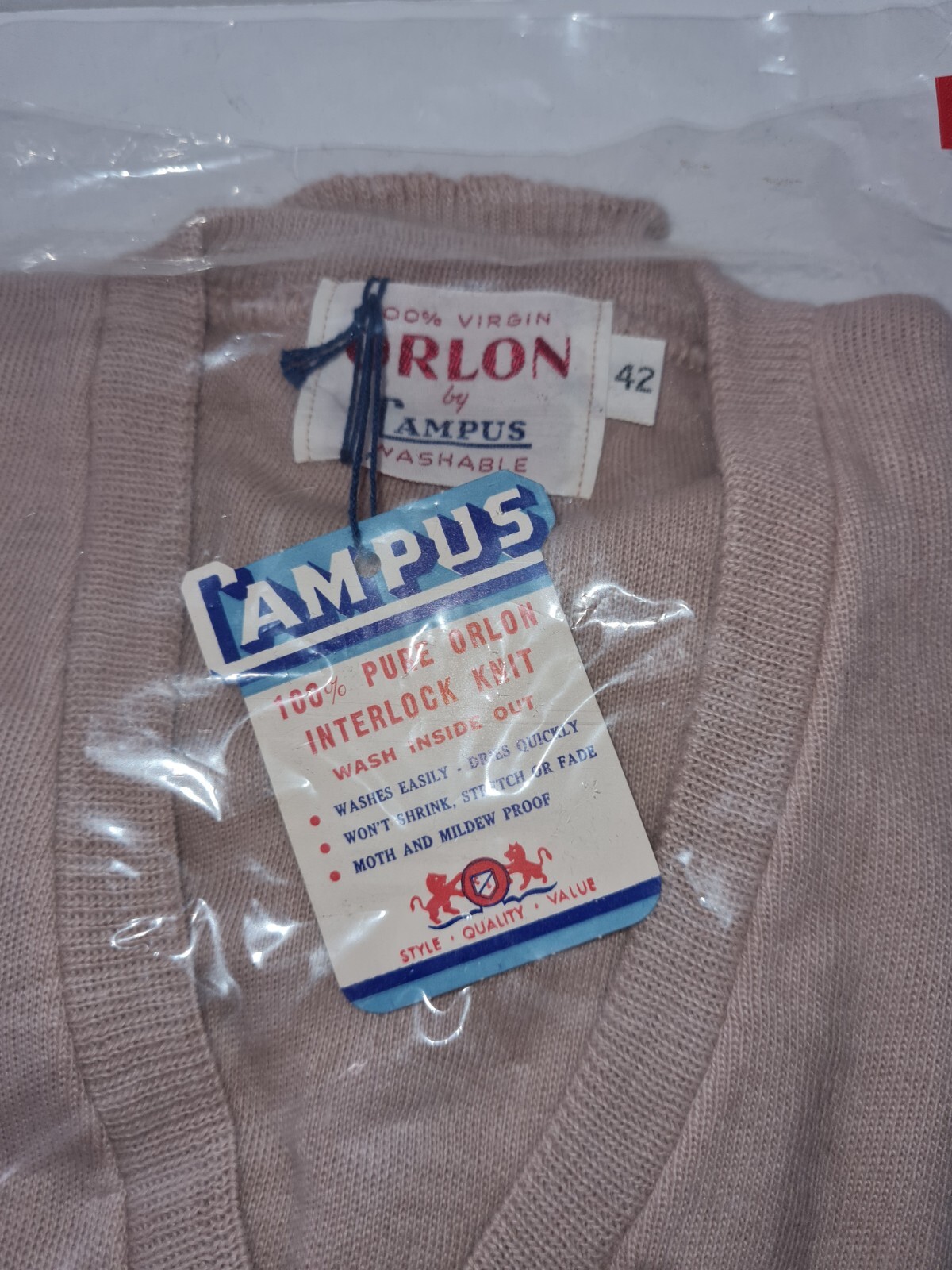 Vtg Orlon by Campus Sweater Womens Size 42 V Neck Camel Brown 50s New